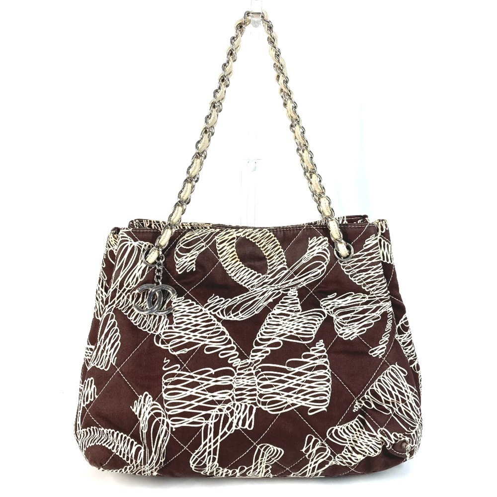 CHANEL Vintage Brown Canvas Logo Shoulder Bag